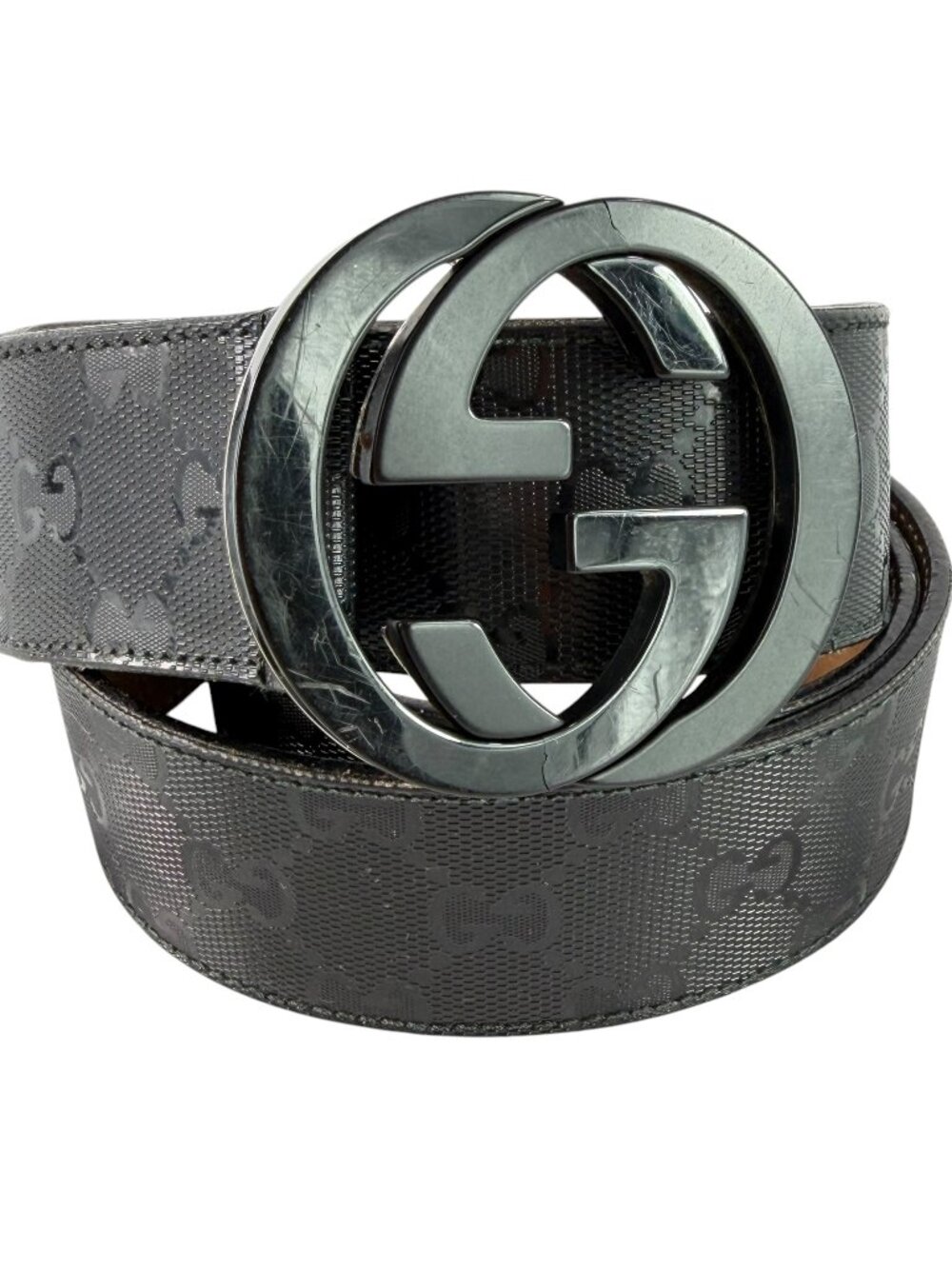 GUCCI Black Canvas & Leather Supreme GG Interlocking Buckle Mens Belt 90/36